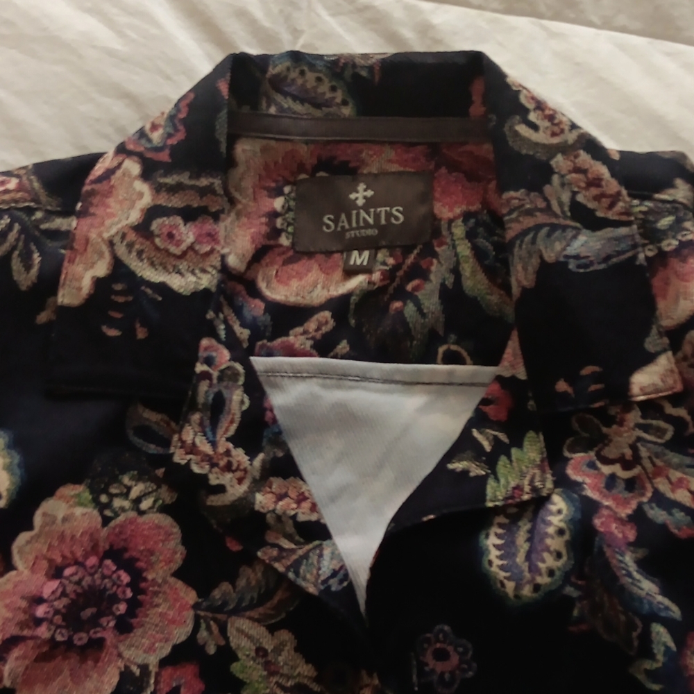 Saints Studio Mens Camp Shirt M Printed Tapestry Fruit Still Life Artisanal